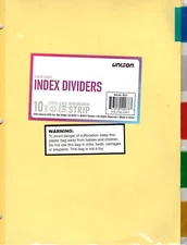 Unison 10-Tab Binder Dividers Insertable Multicolor Tabs 3-Hole Punched, 1 Set