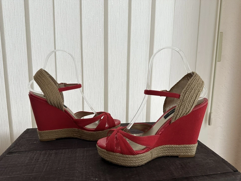 Casa Blanca Mercado Negro Mujeres Boho Retro Coqueta Cuña, Fresa Talla US 6.5 Foto 4 de 4