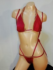 Exotic dancer stripper small/med red 2 piece bikini sling dance outfit-dancewear