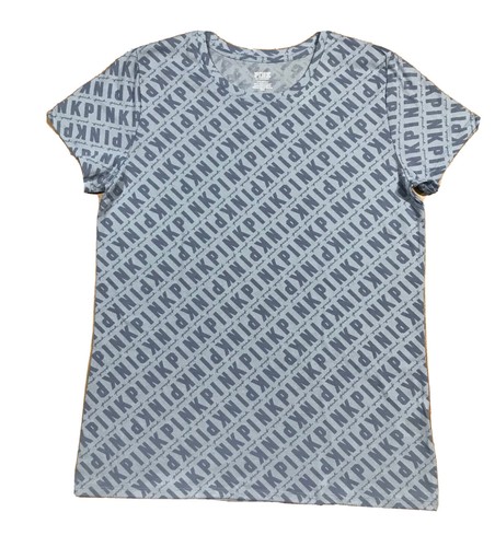 Neu mit Etikett rosa Victoria Secret Damen blau kurzärmlig Logodruck T-Shirt Gr. Large