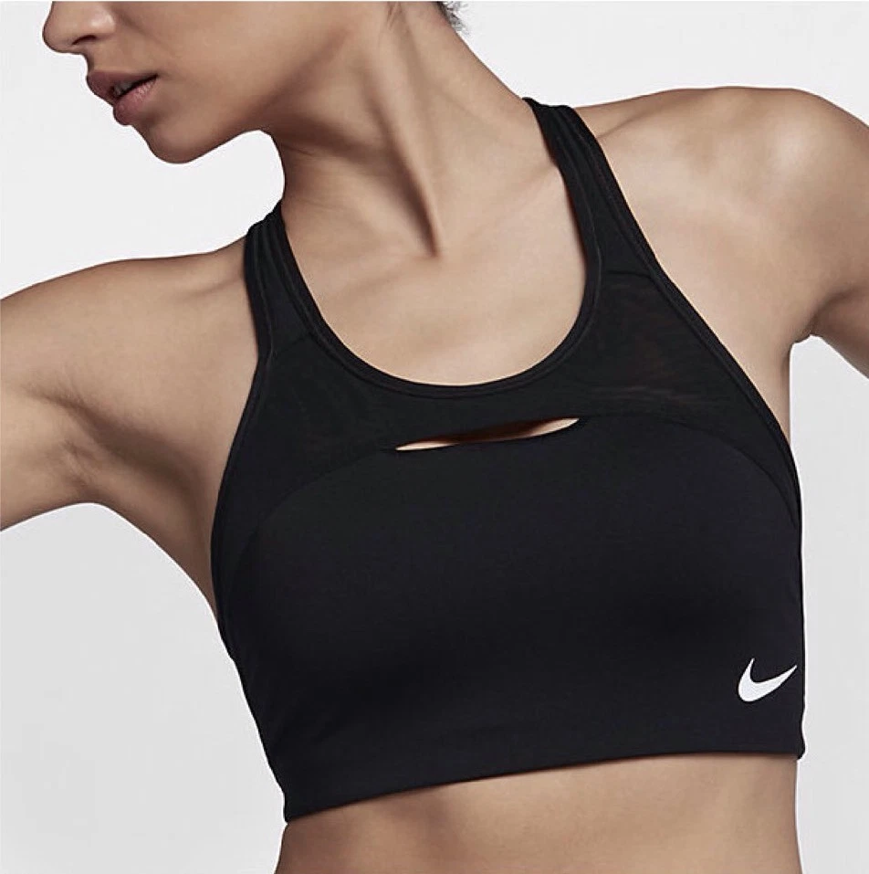 Nike Classic Swoosh Women&#039;s Medium Support Sports Bra Black DRI-FIT eBay