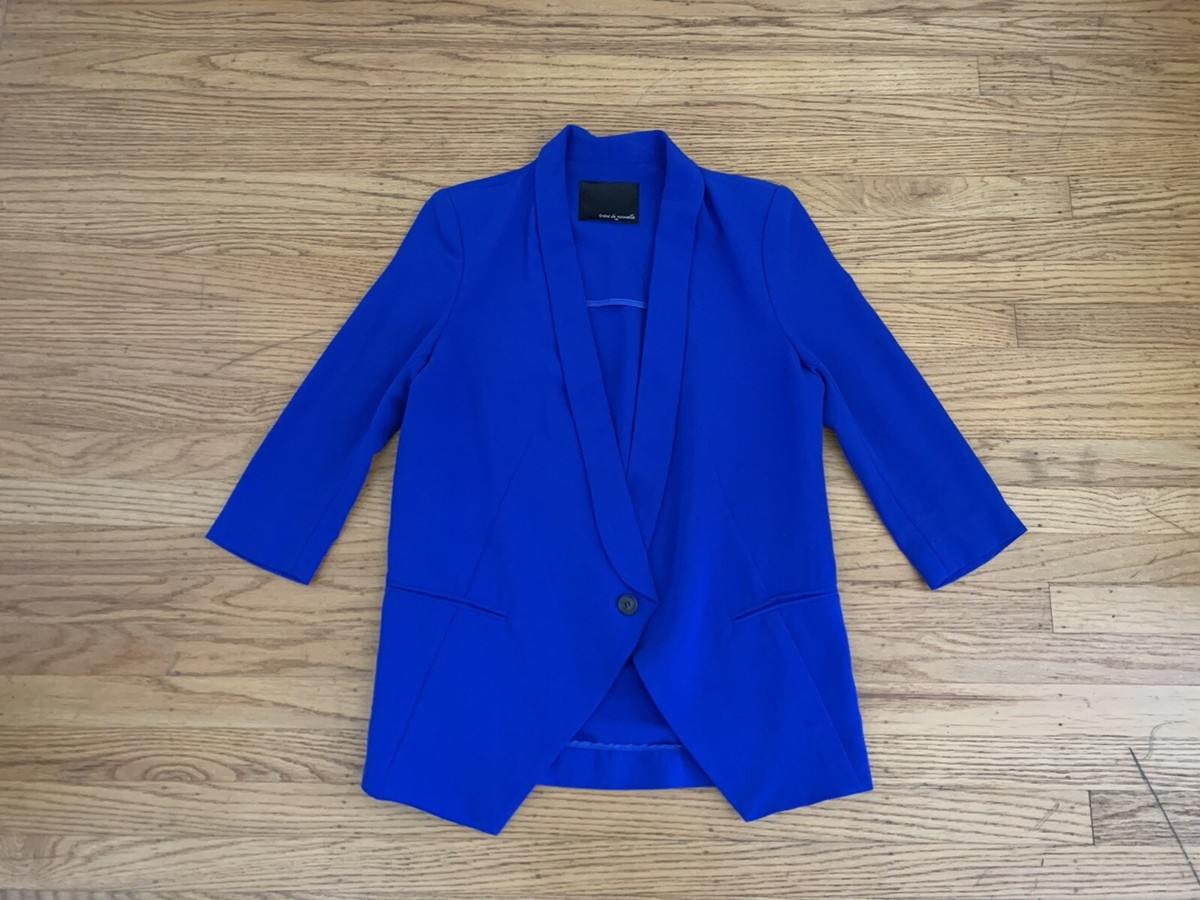 Irene de nouvelle Womens sz 36 M blue shawl collar blazer jacket 