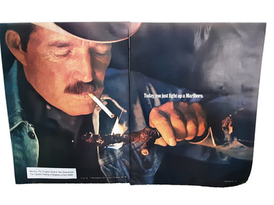 Vintage Marlboro Cigarettes 1985 Print Ad Cowboy Roll Your Own & Light Up 3 Page