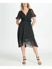 DKNY Womens Black Short Sleeve Below The Knee Tulip Party Dress Size: 6