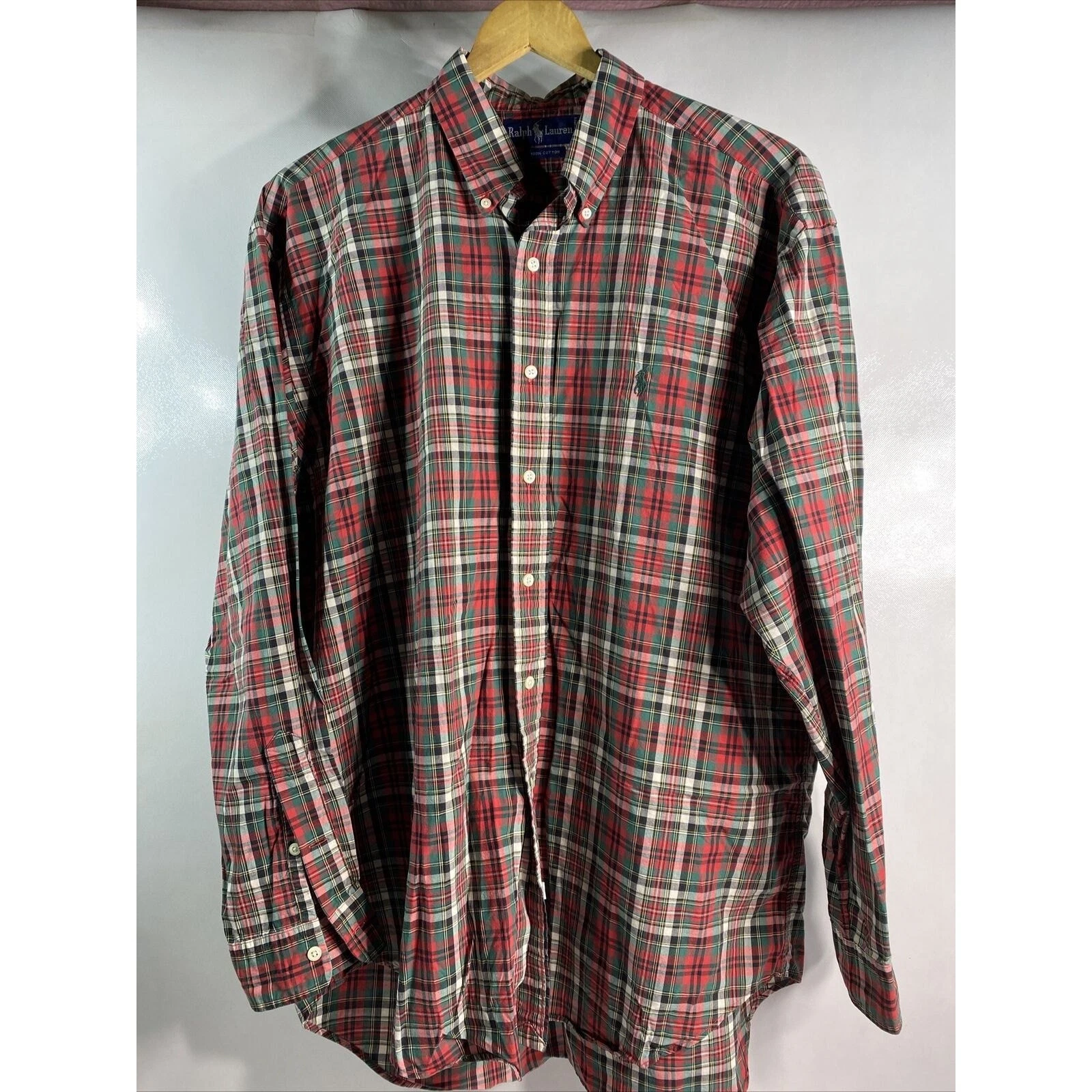 Vintage Ralph Lauren Polo Plaid Button Down Long Sleeve Shirt Men's Large 42-44