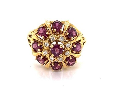 Franklin Mint Rubies & Diamonds 18k Yellow Gold Harem Ring - Size 11