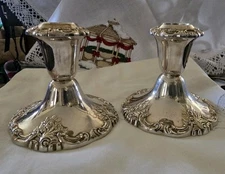 2 Baroque by Wallace silversmiths 750 candlestick holders 3.5" silverplate 