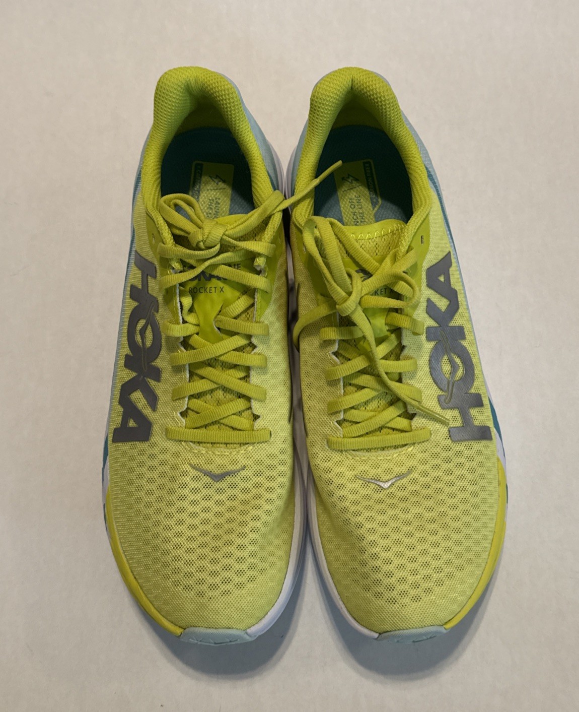 Hoka One One Unisex Rocket X Men’s 10 Women’s 9 Yellow Aqua Running Training thumbnail 3