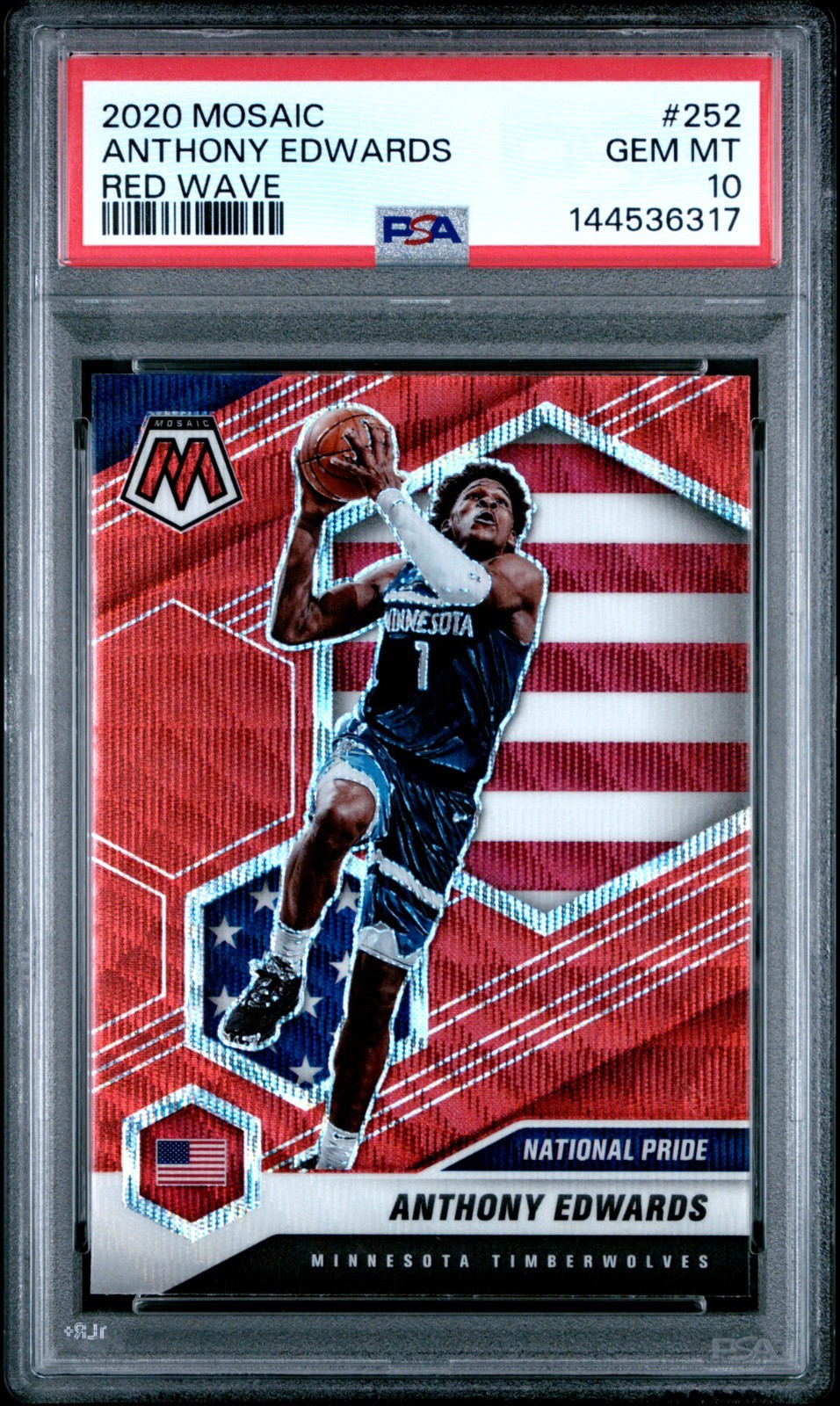 2020-21 PANINI MOSAIC RED WAVE NATIONAL PRIDE ANTHONY EDWARDS #252 RC PSA 10