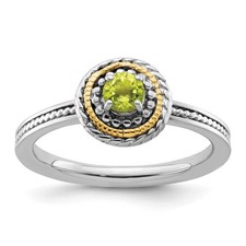 Sterling Silver 14k Stackable Expressions Round Cut Peridot Fancy Ring Size 7