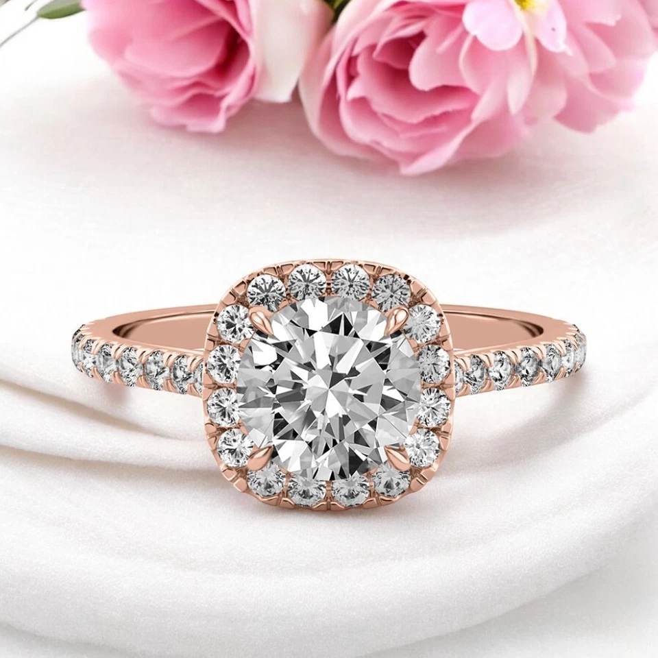 Diamond Rose Gold Ring For Wedding 18k Lab Grown Cushion 1.6 Carat IGI Certified - Image 2 of 4