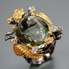 Handmade 25 ct+ Natural Green Amethyst Ring 925 Sterling Silver Size 8 /R457553
