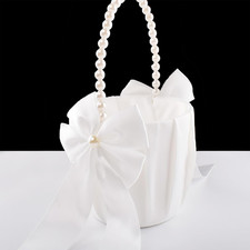 Ivory Flower Girl Basket with Pearl Handle for Weddings