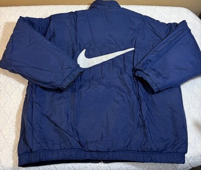 Vintage 90s Nike Reversible Quilted Puffer Jacket Big Swoosh Blue/Black Size XL