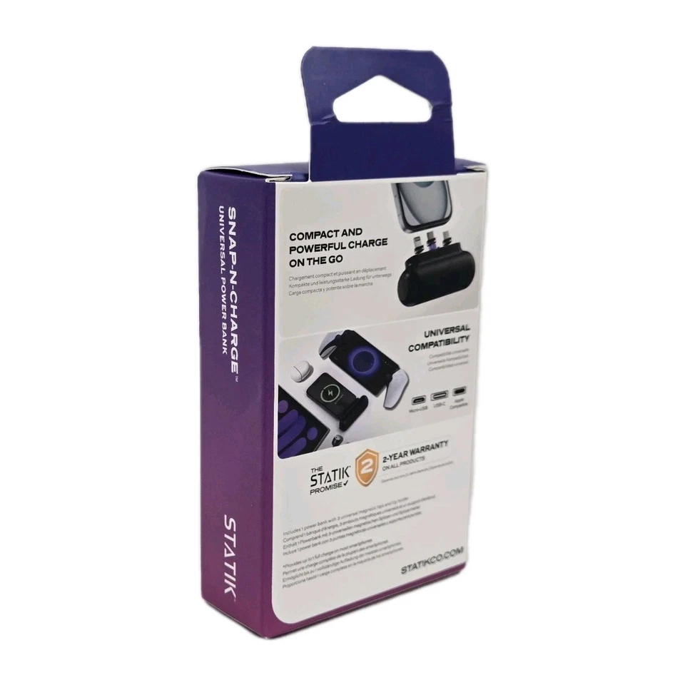 Statik Snap-N-Charge Cargador Portátil Universal Banco de Alimentación 3.000 mAh Negro ¡Nuevo! Foto 3 de 4