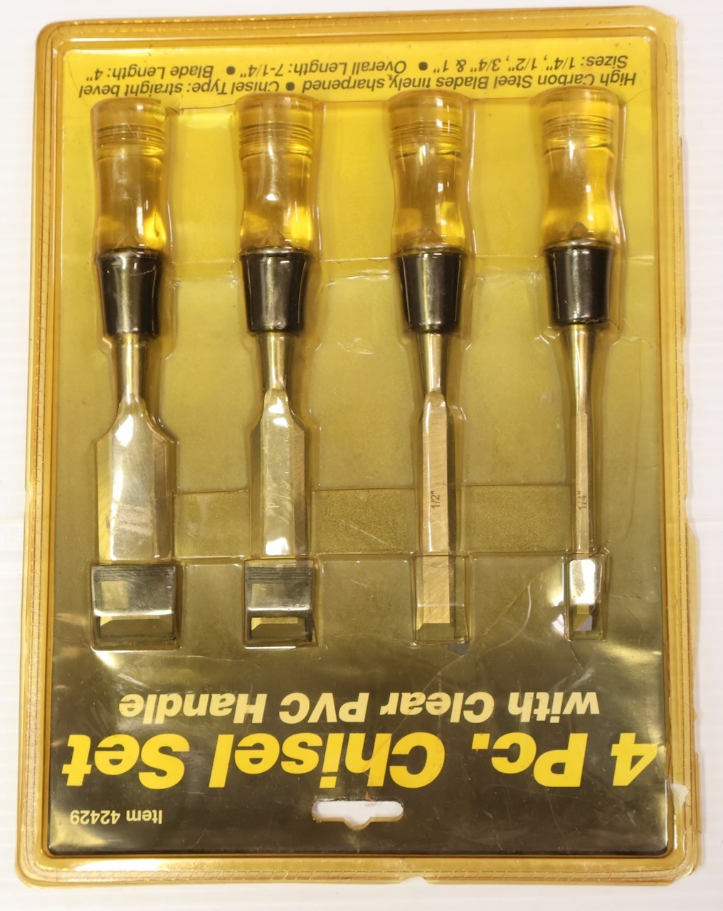 (4) Pc. Wood Chisel Set w Clear PVC Handles / No. 42429 / NOS / MTT