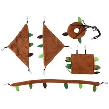 5Pcs Hamster Sugar Glider Hanging Cage Accessories Set Leaf Wood  Small2904