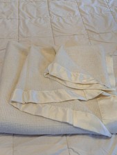 Faribo Faribault Mills Vintage Wool Blend Blanket Ivory Queen Satin Trim Cover