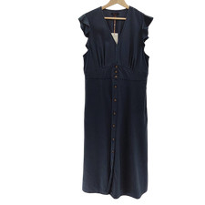 Quince Women Vintage Wash Tencel Button Front Midi Dress Midnight Blue XL