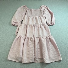 Urban Outfitters Dress Women XL Pink Tiered Smock Peasant Fairy Midi Boho Pocket