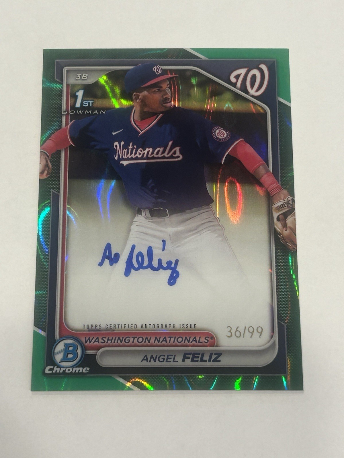2024 Bowman Chrome Angel Feliz 1st Auto /99 Green Lava Refractor #CPA-AF