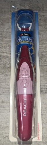 Sealed Reach Access Power Flosser w/ 8 Heads Pink Maroon Battery Powered