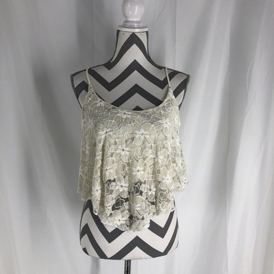 Rue 21 Juniors Lace Cami Camisole Spaghetti Strap Blouse White Size Large
