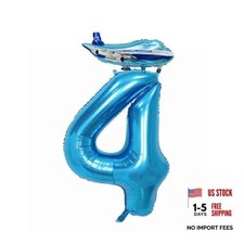 40inch Blue Airplane Number 4 Balloon, 4 Pack, Boys, Girls, All Ages,