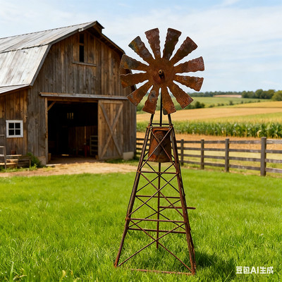 Retro Rusty Windmill Ornament Metal Garden Yard Art Decoration