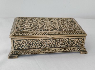 VINTAGE GRIECHISCHER doppelköpfiger Adler massiv Messingguss Relief ZIGARREN-/ZIGARETTENDOSE