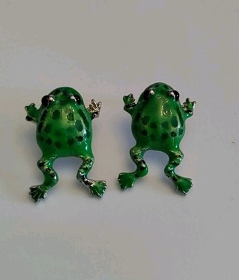 Green Enamel Frog Stud Earrings