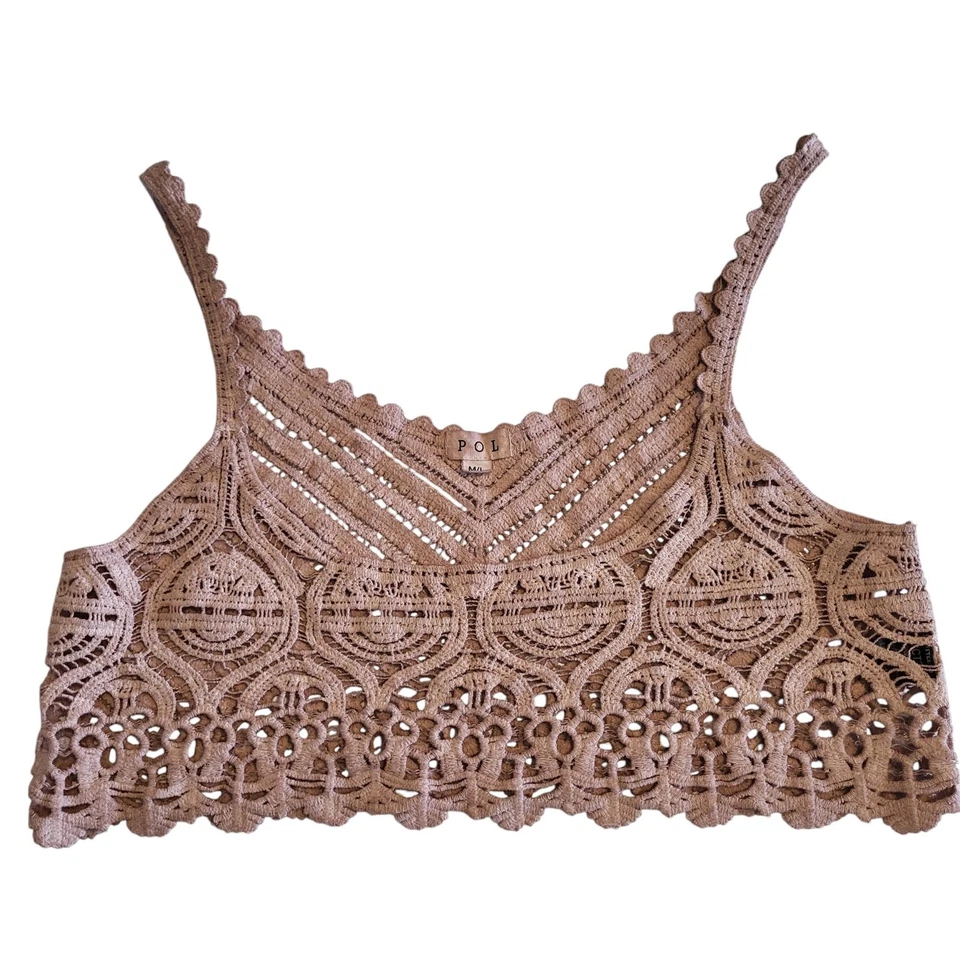 NUEVO POL Talla M/L Todo Algodón Beige Tejido Recortado Tejido Cami Top Crochet Estilo Transparente Foto 4 de 4