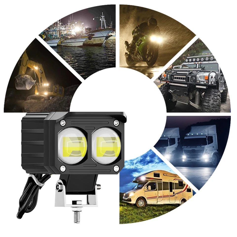 For DC12-85V Motorcycles/Cars/ATV Square Double Lamp Bead Headlight Spotlight - Image 2 of 4