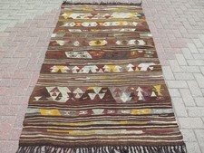 Ancien kilim turc, tapis de sol tissé à la main, tapis en laine, couleur marr...