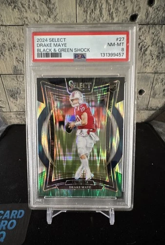 2024 Select - Concourse Drake Maye #27 Black & Green Shock Prizm (RC) PSA 8