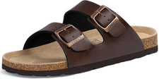 Men'S Cork Footbed Slide Sandal, Arch Support Summer Outdoor Sandals with Adjust