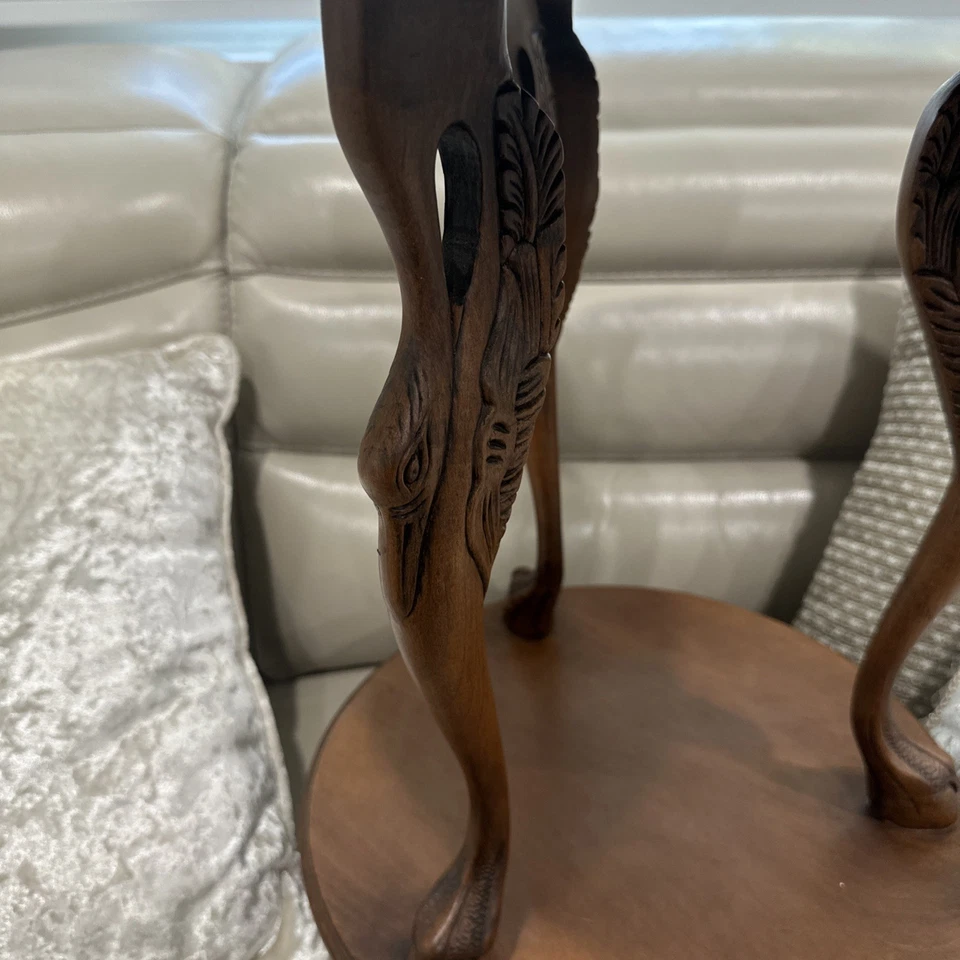 Soporte de lámpara de 2 niveles con patas en forma de cisne de madera tallada de caoba, lateral, mesa de acento 17x22 Foto 3 de 4