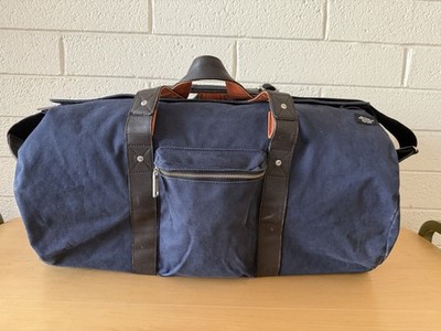 Jack Spade Navy Orange Brown Cotton and Leather Trim Field Duffle Rucksack Bag