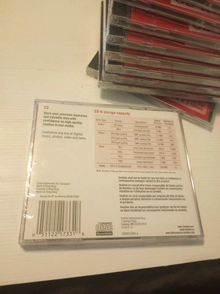 CD-R Pack Imation Storage Media 700MB 52X 80 Min  Jewel Case  #17331 NEW 10 PC. - Image 4 of 4