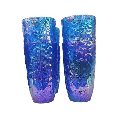 Iridescent Textured Glass Tumblers, Blue Purple, Stackable, Set of 4