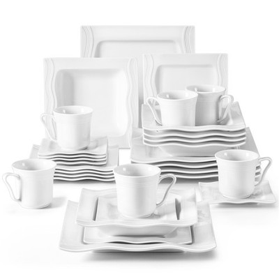 MALACASA Mario 30-Piece Porcelain Dinnerware Set for 6 Plates Saucers & Cups Set