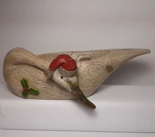 Tii Collections Folk Art Resin Holiday Duck Swan Goose Christmas Santa Hat Dish