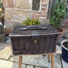 M&S Picnic Hamper with Leather Straps Wicker Storage Box Blankets Toys 39cm