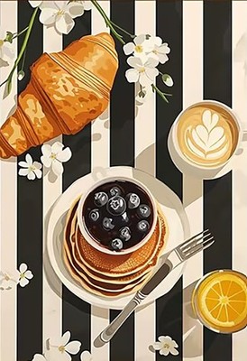 Retro Küche Kunst Kontinentales Frühstück Druck Ungerahmt Leinwand Wandbild 30x40cm