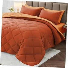 7 Pieces California King Comforter Set, Cal King 104"x96" Burnt Orange/Camel