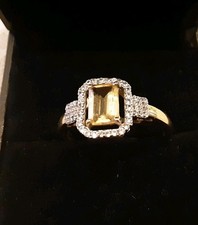 Silberring und -ohrringe, 925-er Silber vergoldet, mit Citrin und 50 Zirkone