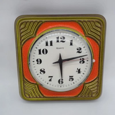 Keramik Wanduhr Quartz orange grün Vintage 70er Jahre Made in Germany - Bild 1 von 4