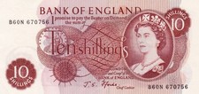 #Bank of England 10 Shillings 1968 P-373 UNC J. S. Fforde