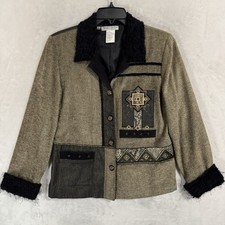 Vintage Boho Embroidered Patchwork Blazer Size M Statement Fringe Jacket Unique