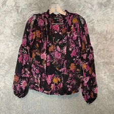 INC Women Floral Cold Shoulder Balloon Sleeve Office Career Blouson Top M